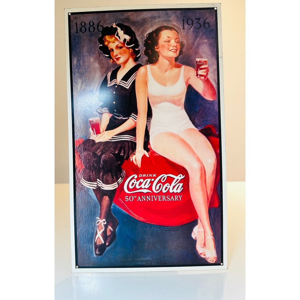 Coca-Cola 50th Anniversary Metal Tin Sign 1886-1936 Vintage Style Decor